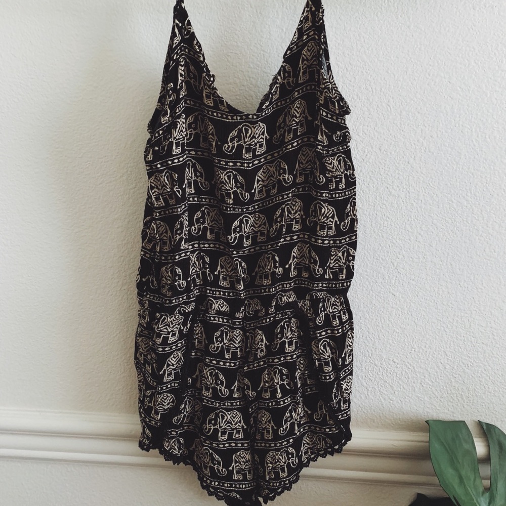Black Elephant Print Romper